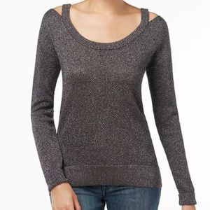 WOMENS MICHAEL KORS REGAL CUTOUT & COLD SHOULDER SWEATER GRAY SPARKLE SZ MEDIUM